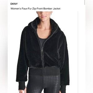 DKNY Black Plush Bomber Jacket